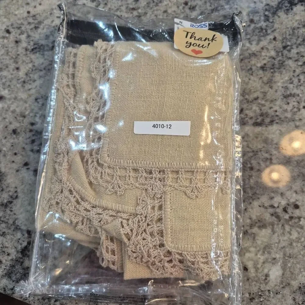 Tablecloth, Vintage Ecru Cotton w Hand Crocheted Edging, 46